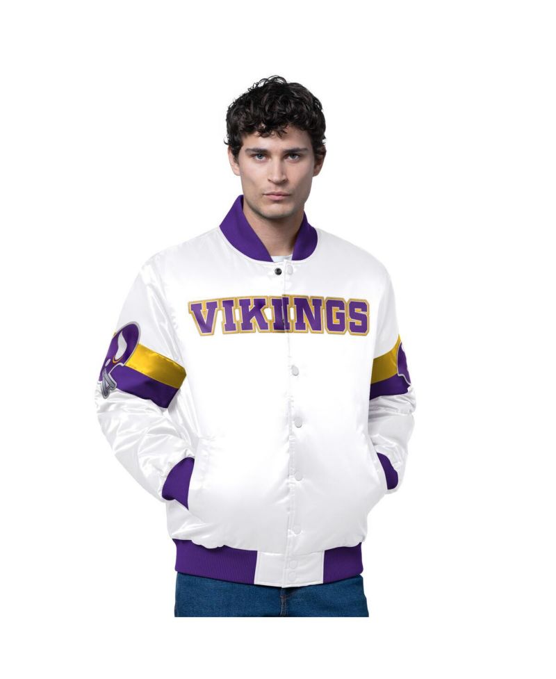 Men's White Minnesota Vikings Triple Option Satin Varsity Full-Snap Jacket
