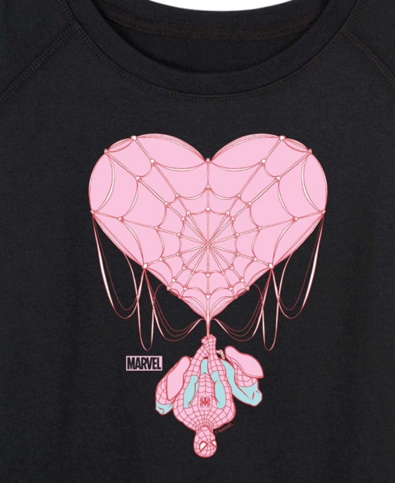 Women's Marvel Spider-Man Heart Web French Terry Long-Sleeve T-Shirt
