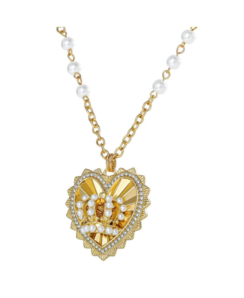 Heart Crown Necklace, Gold-Tone with Pearl Accent