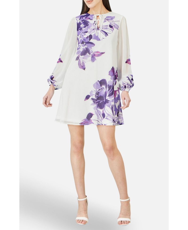 Women's Keyhole Neck Floral Tunic Dress