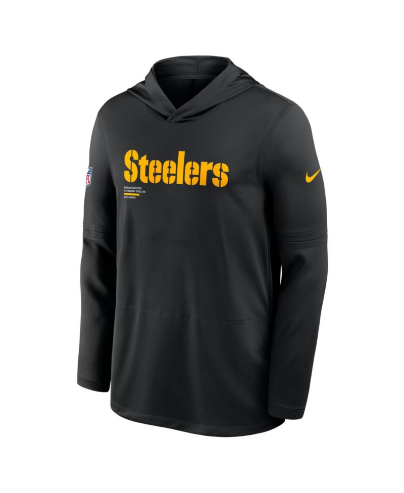 Men's Black Pittsburgh Steelers Big & Tall Sideline Performance Long Sleeve Hoodie T-Shirt