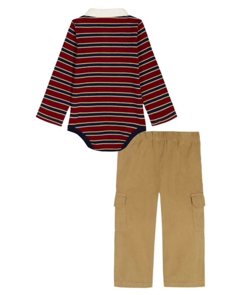 Baby Boys' Long Sleeve Polo Bodysuit and Cargo Pants, 2-Piece Set