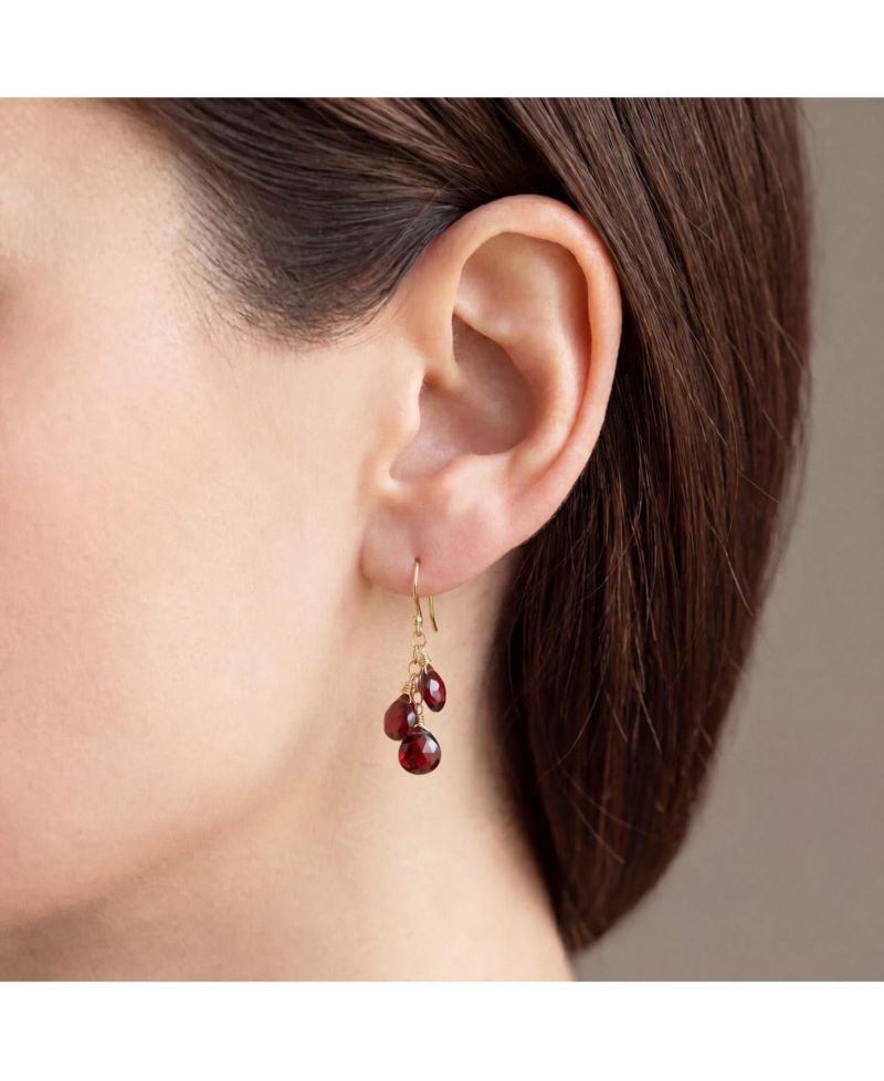 Garnet Bead Dangle Earrings 14K Gold