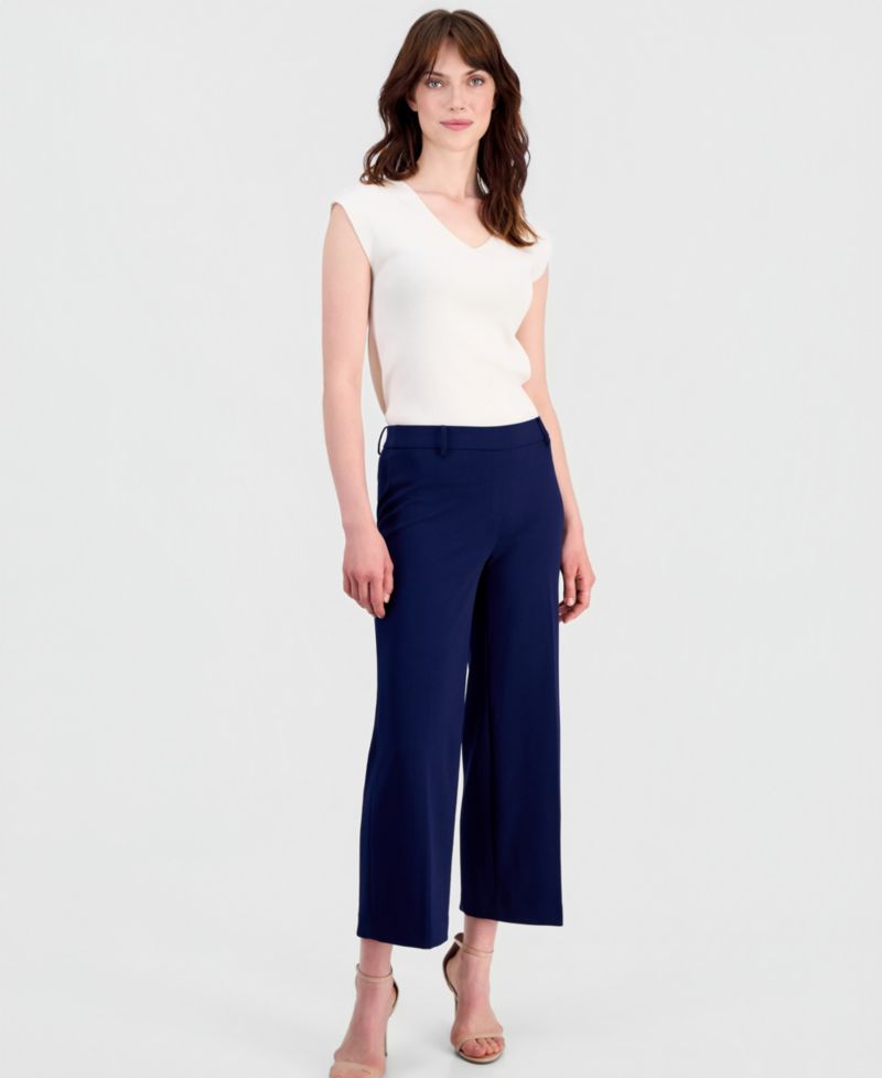 Women's Stretch Crepe Wide-Leg Cropped Pull-On Pants