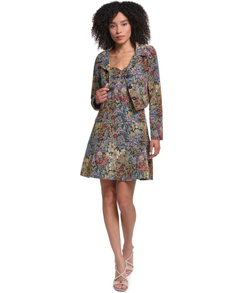 Women's Floral Tapestry Jacquard Fit & Flare Dress