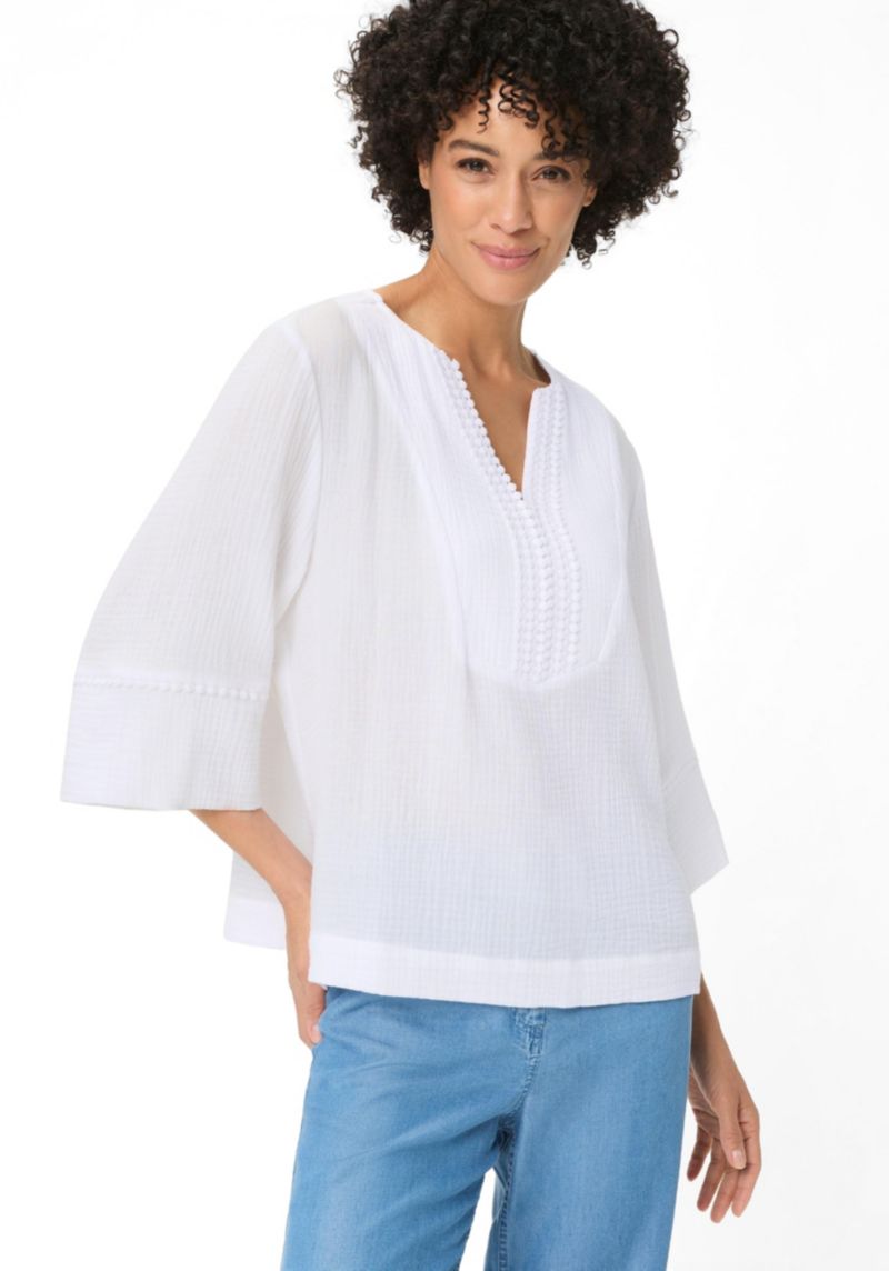 Women's Embroidered Waffle Tunic Blouse