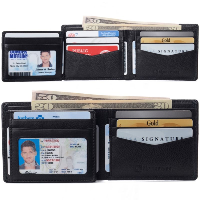Men's Wallet for Men RFID Protected Leather Wallet Spencer Bifold Divided Bill Section Gift Box 2 ID Windows 14 Card Storage Pockets