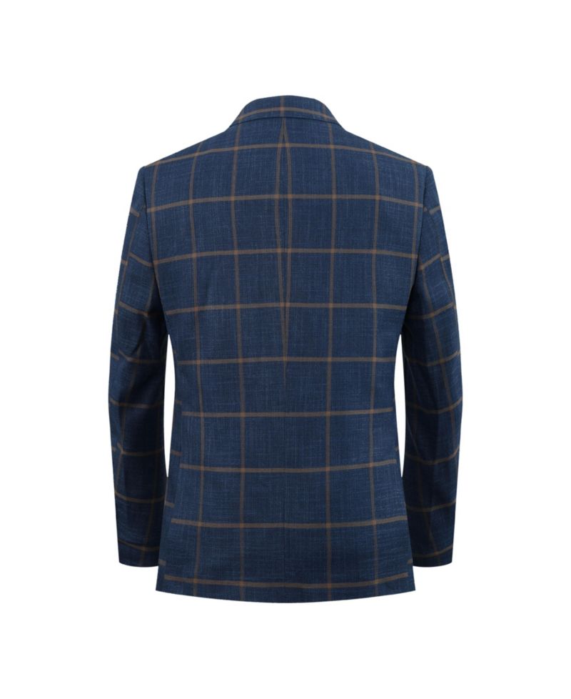 Boys Navy Slim Fit Plaid Jacket
