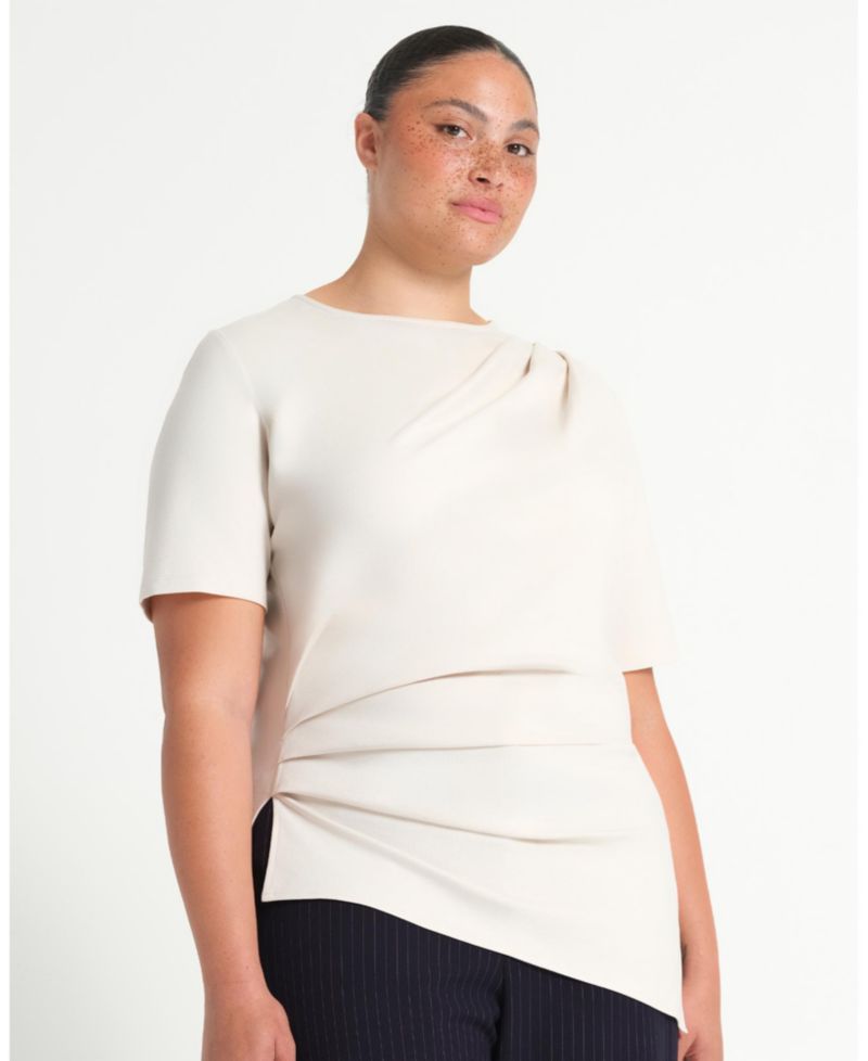 Plus Size Sasha Assymetric Pleated Modern T-Shirt Top