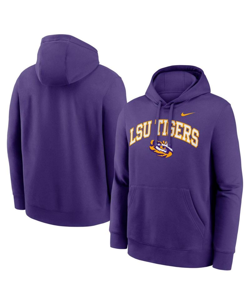 Men's Purple LSU Tigers Club Fleece Arch Pullover Hoodie