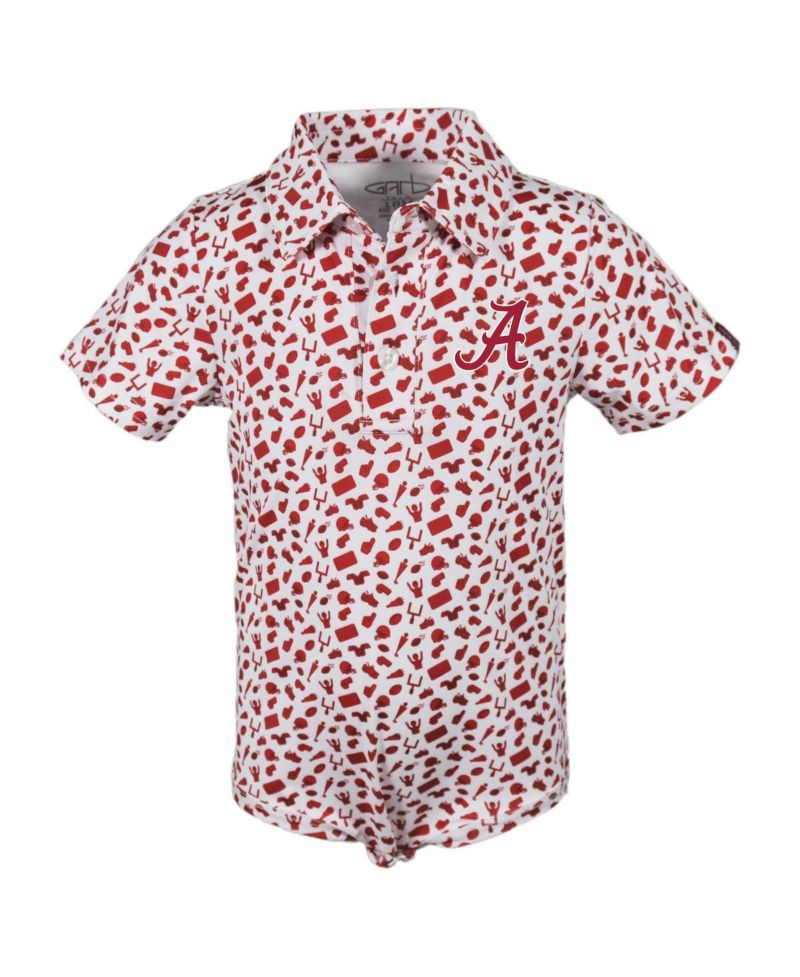 Baby Boys and Girls Crimson Alabama Crimson Tide Tom Allover Print Performance Polo Bodysuit