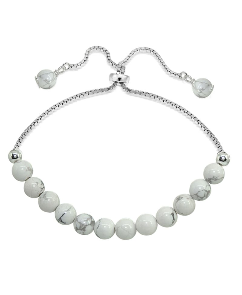 Genuine Stone Bead Adjustable Bracelet in Silver Plate