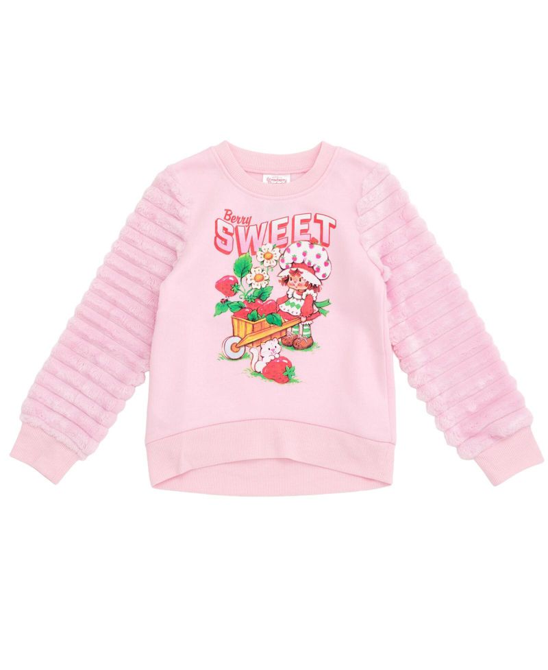Fleece Pullover Sweatshirt with Faux Fur Sleeves