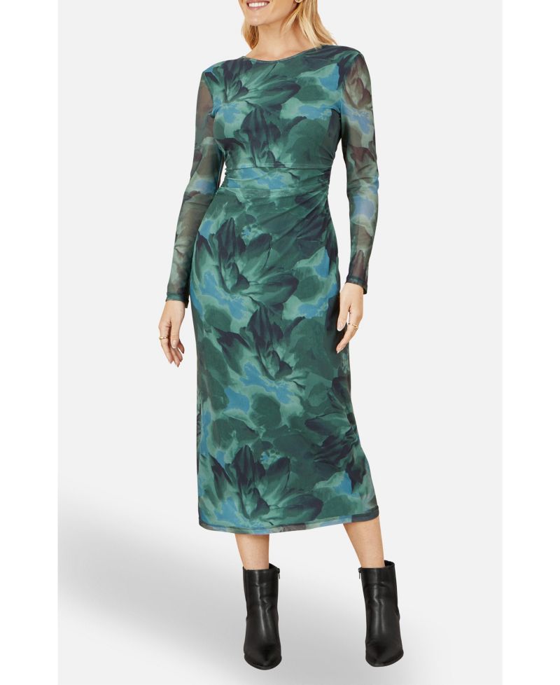 Women's Floral Mesh With Tie Back Bodycon Dress