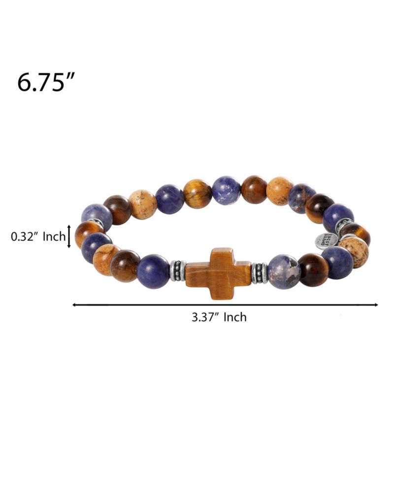 Sodalite Bead Stretch Bracelets with Cross Accents