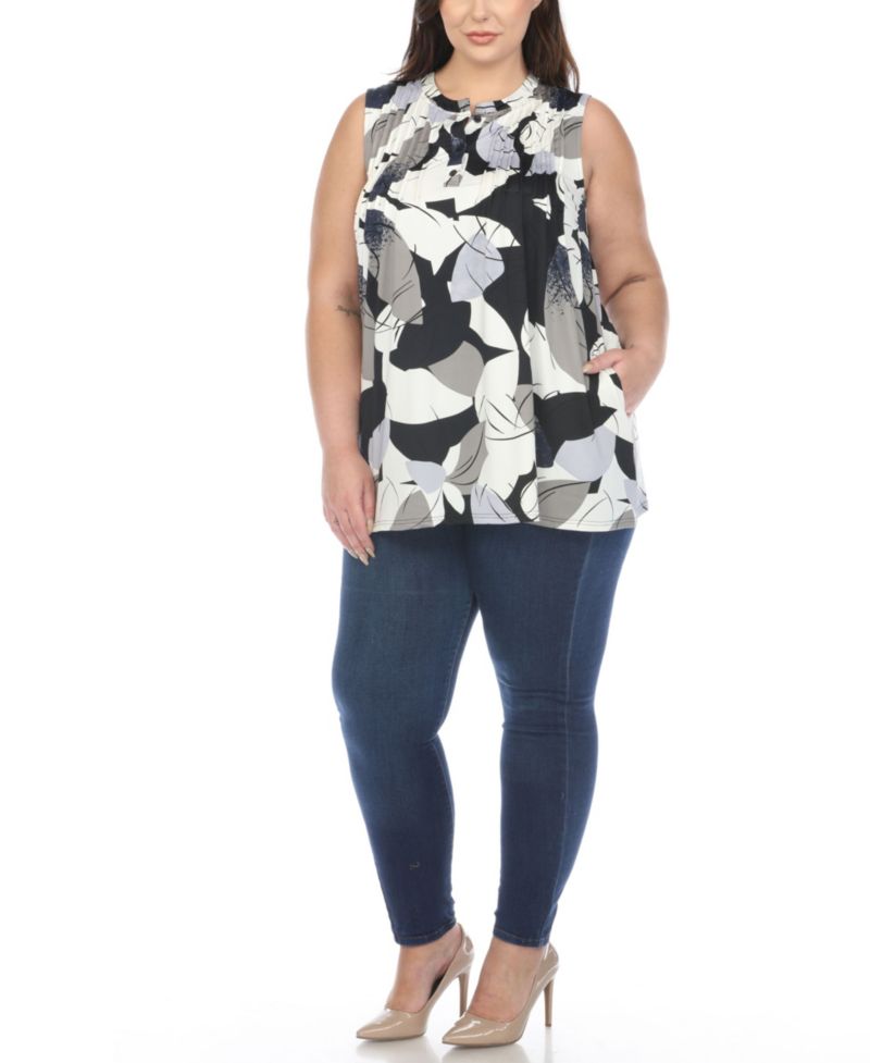 Plus Size Pleated Front Sleeveless Tunic Top
