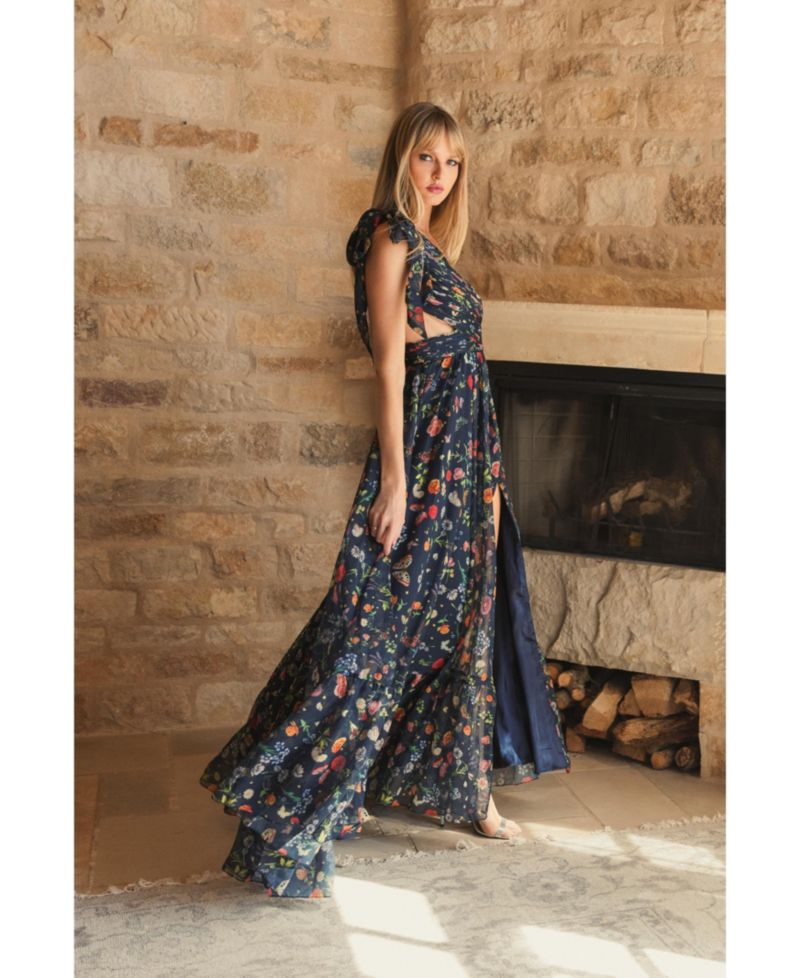 Petite One-Shoulder Cut-Out Flowy Gown