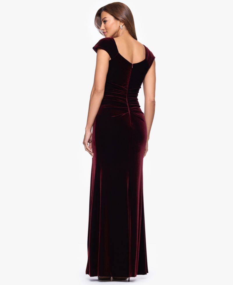 Women's Asymmetrical Neck Cap Sleeve Velvet Dress