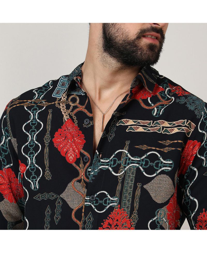 Men's Crimson Red & Teal Green Artistic Block Shirt