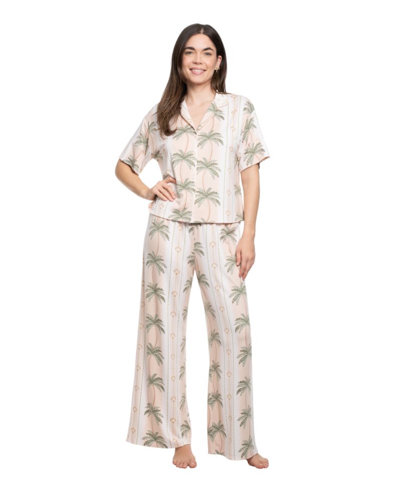 Women's Notch Collar Shirt & Crop Pants, 2-Piece Set