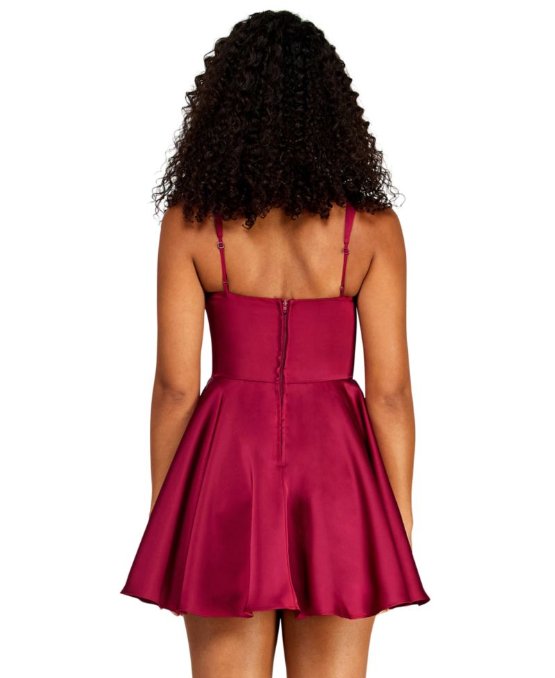 Juniors' Square-Neck Corset-Bodice Back-Bow Mini Dress