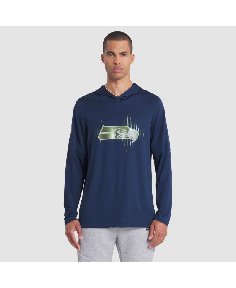 Men's College Navy Seattle Seahawks 2025 Rivalries Collection Sideline Dri-FIT Long Sleeve Hoodie T-Shirt