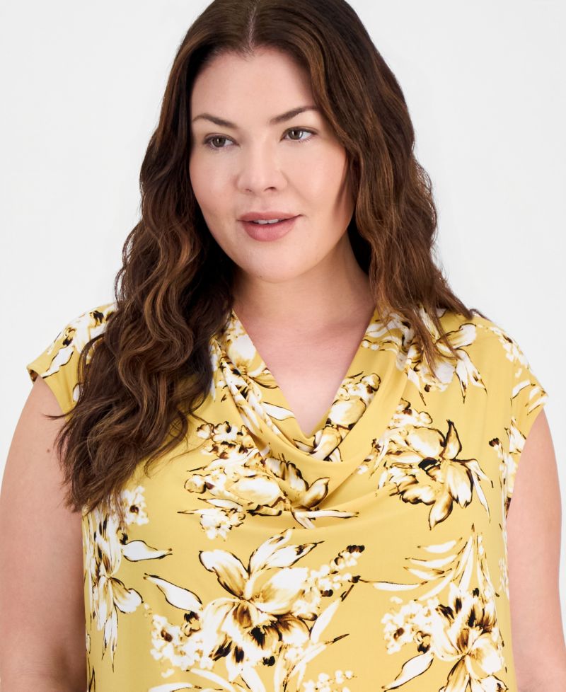 Plus Size Cowl-Neck Extended-Shoulder Top