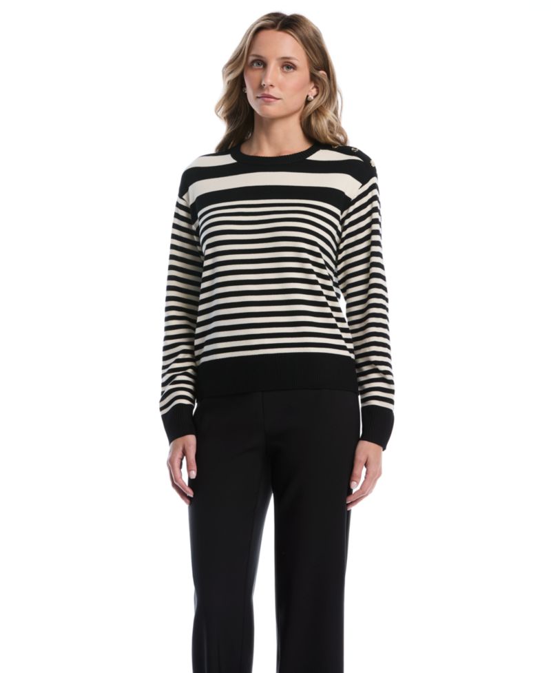 Petites Striped Crewneck Long-Sleeve Sweater