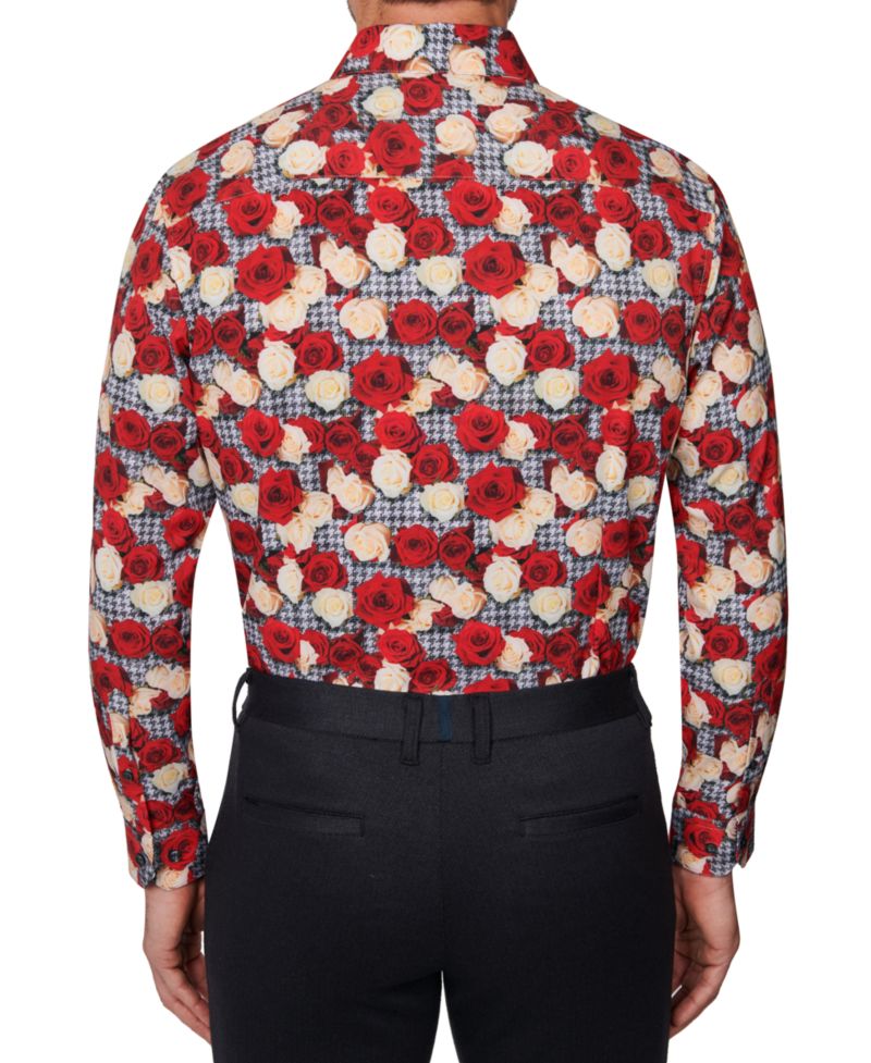 Men's Slim Fit Non-Iron Floral-Print Performance Stretch Dress Shirt
