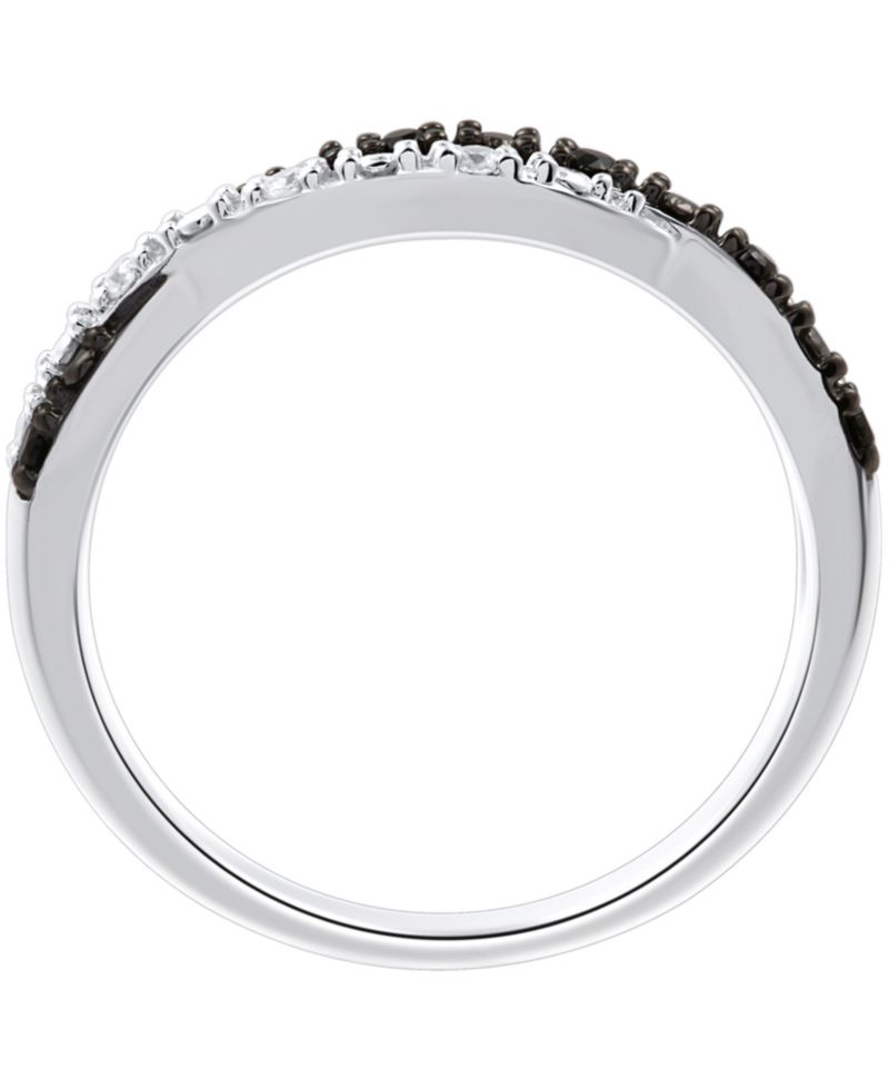 Black and White Diamond Weave Ring in Sterling Silver (1/10 ct. t.w.)