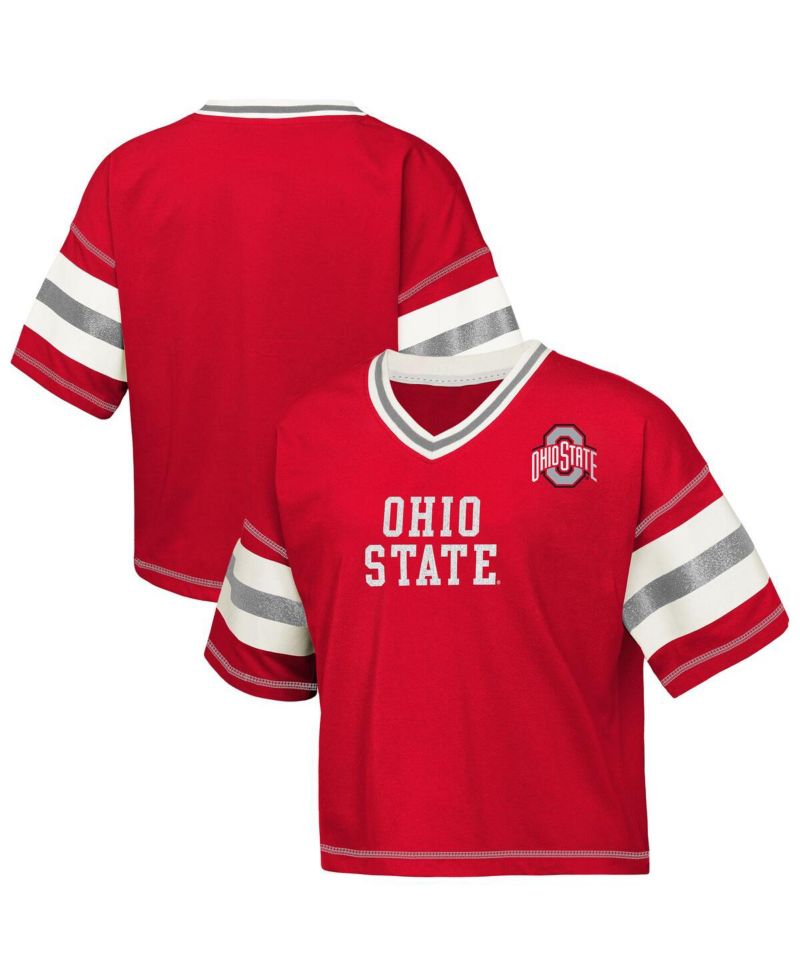 Big Girls Scarlet Ohio State Buckeyes Gridiron Jersey V-Neck T-Shirt