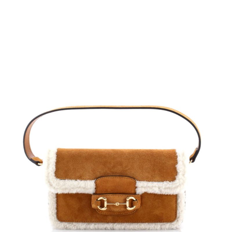 Mini Horsebit 1955 Shoulder Bag Suede with Shearling