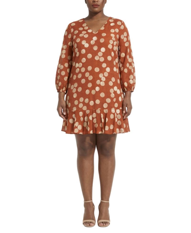 Plus Size Textured Bishop-Sleeve Shift Dress