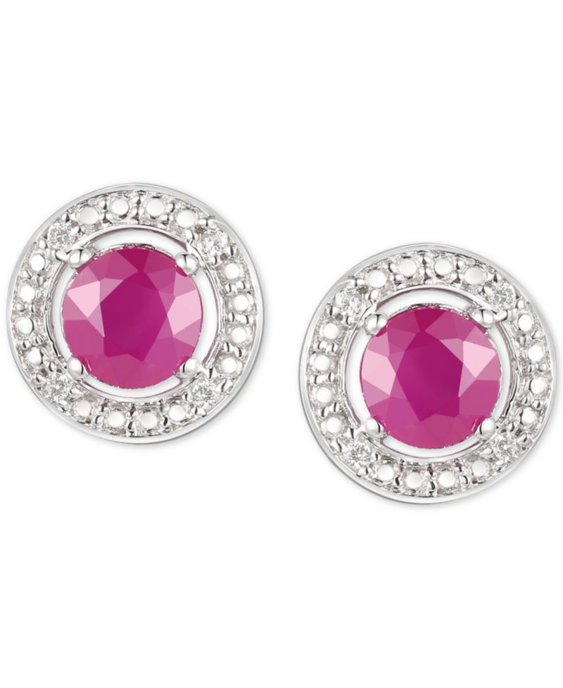 Sapphire (5/8 ct. t.w.) & Diamond Accent Stud Earrings in Sterling Silver (Also Available In Emerald and Ruby)