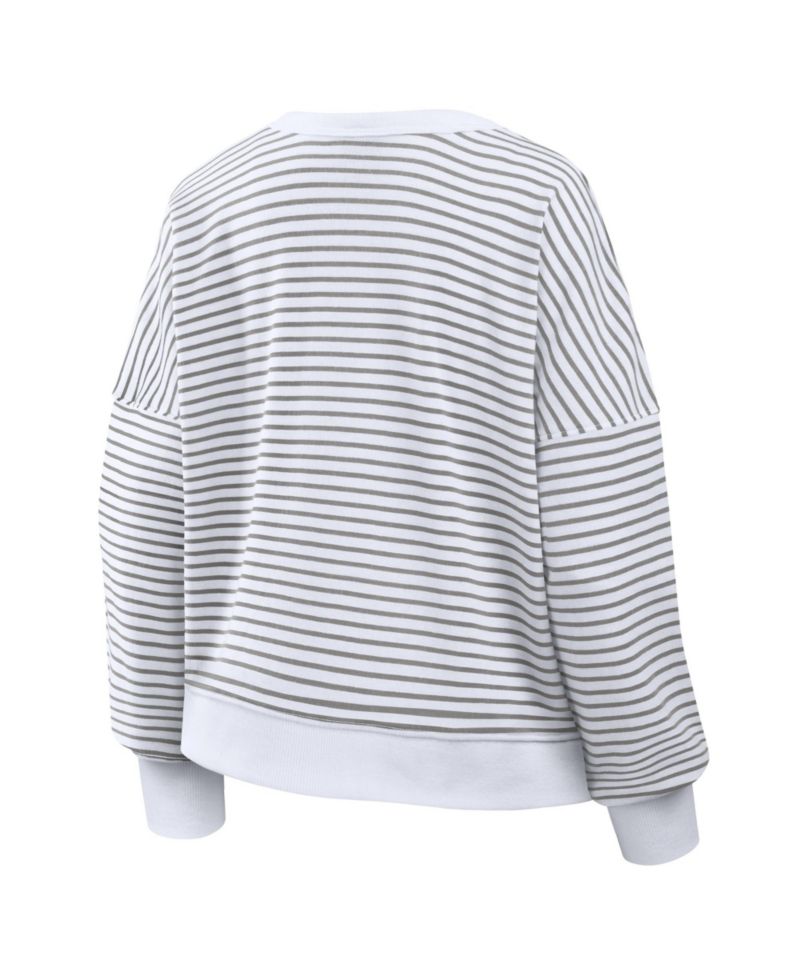 Women's White/Gray Cleveland Browns Striped Oversized French Terry Sweatshirt
