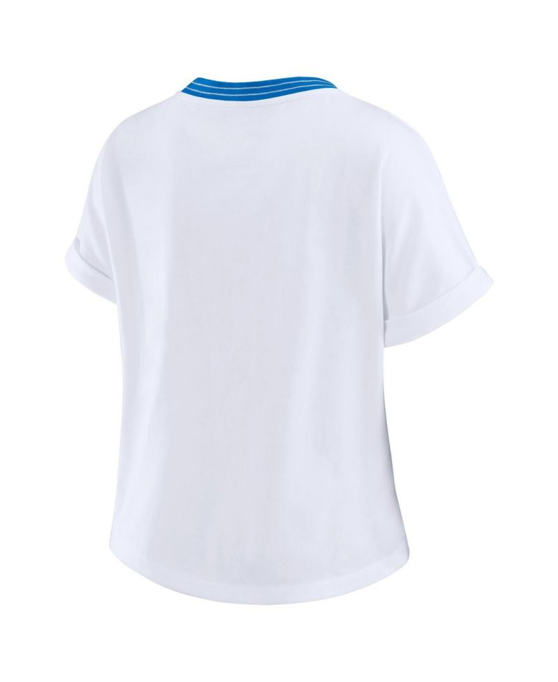 Women's White Los Angeles Chargers Cropped Center Stripe Dolman T-Shirt