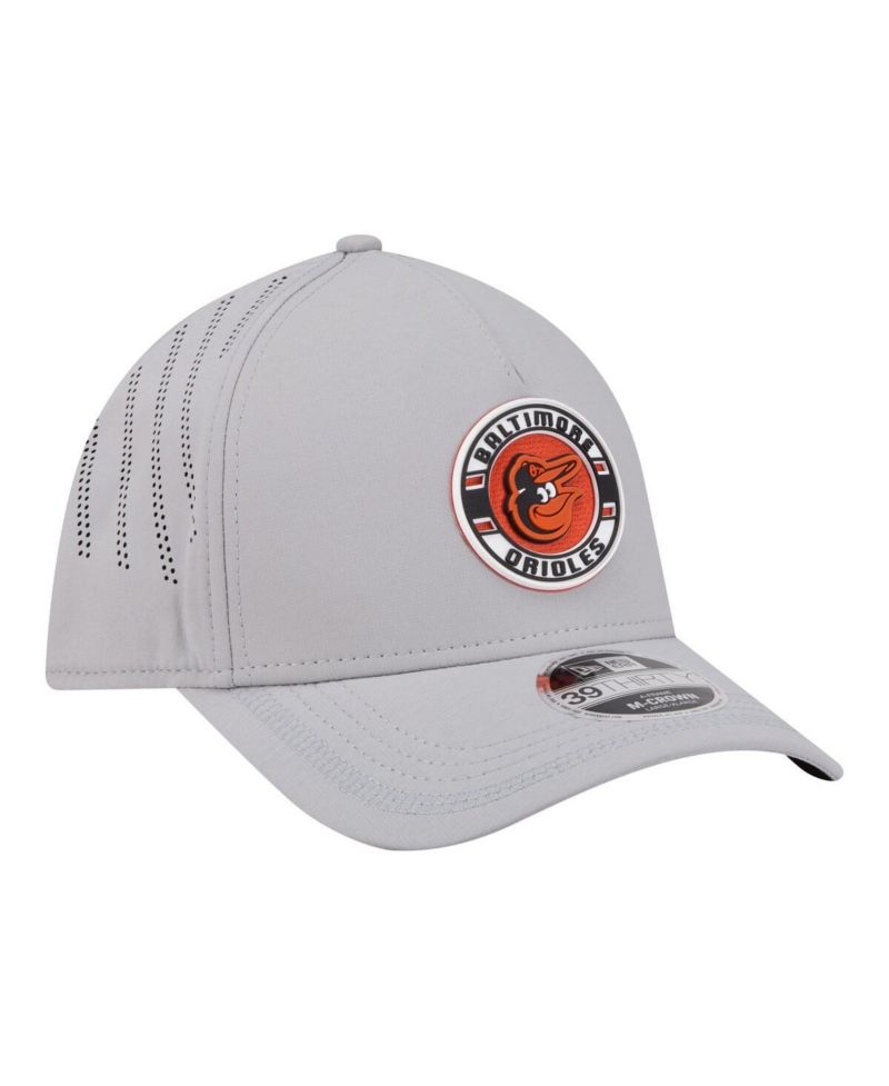 Men's Gray Baltimore Orioles Patch 39THIRTY A-Frame M-Crown Perforated Flex Hat
