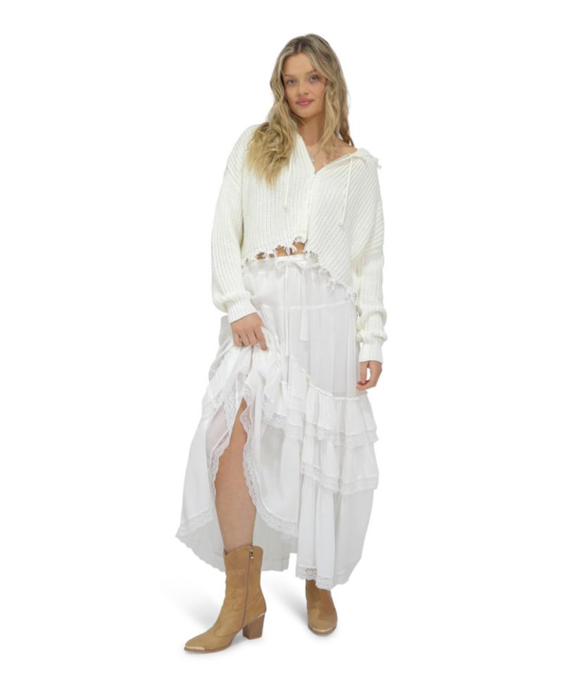 Women's Another Love Fringe Knit Zip Cardigan