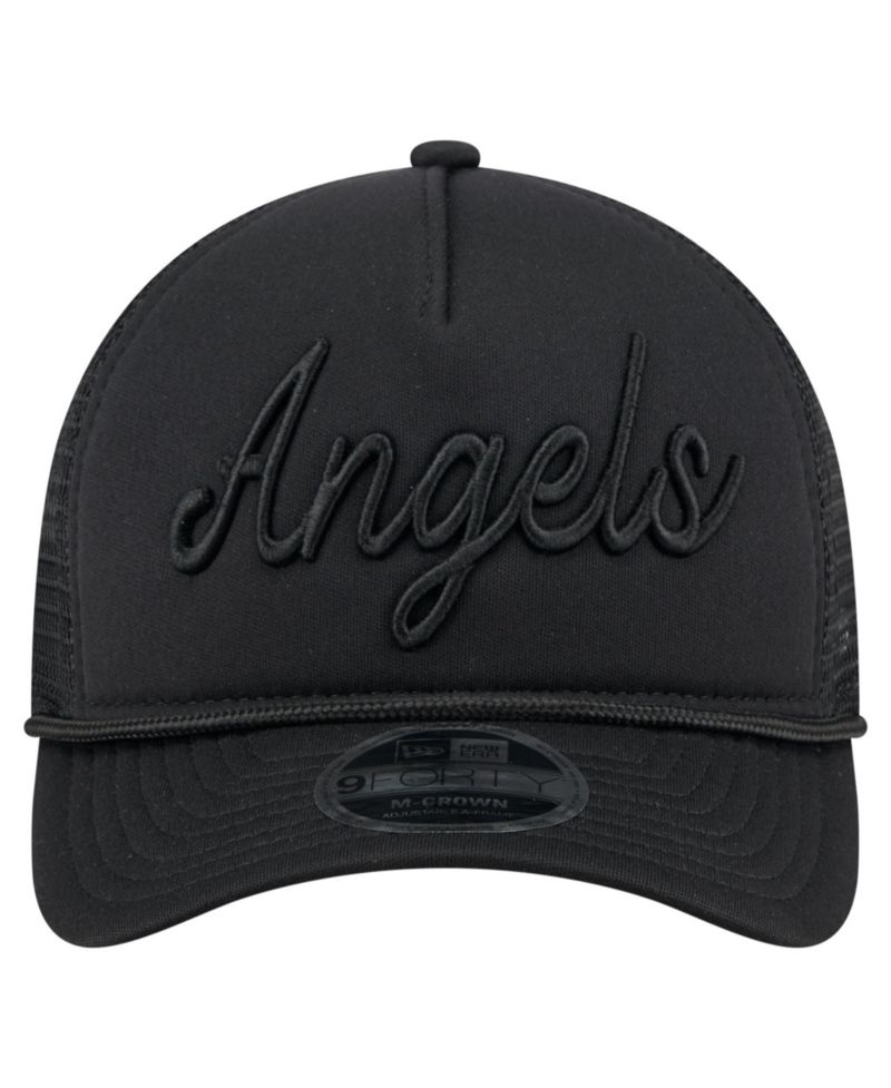 Men's Black Los Angeles Angels City Initial 9FORTY A-Frame M-Crown Adjustable Trucker Hat