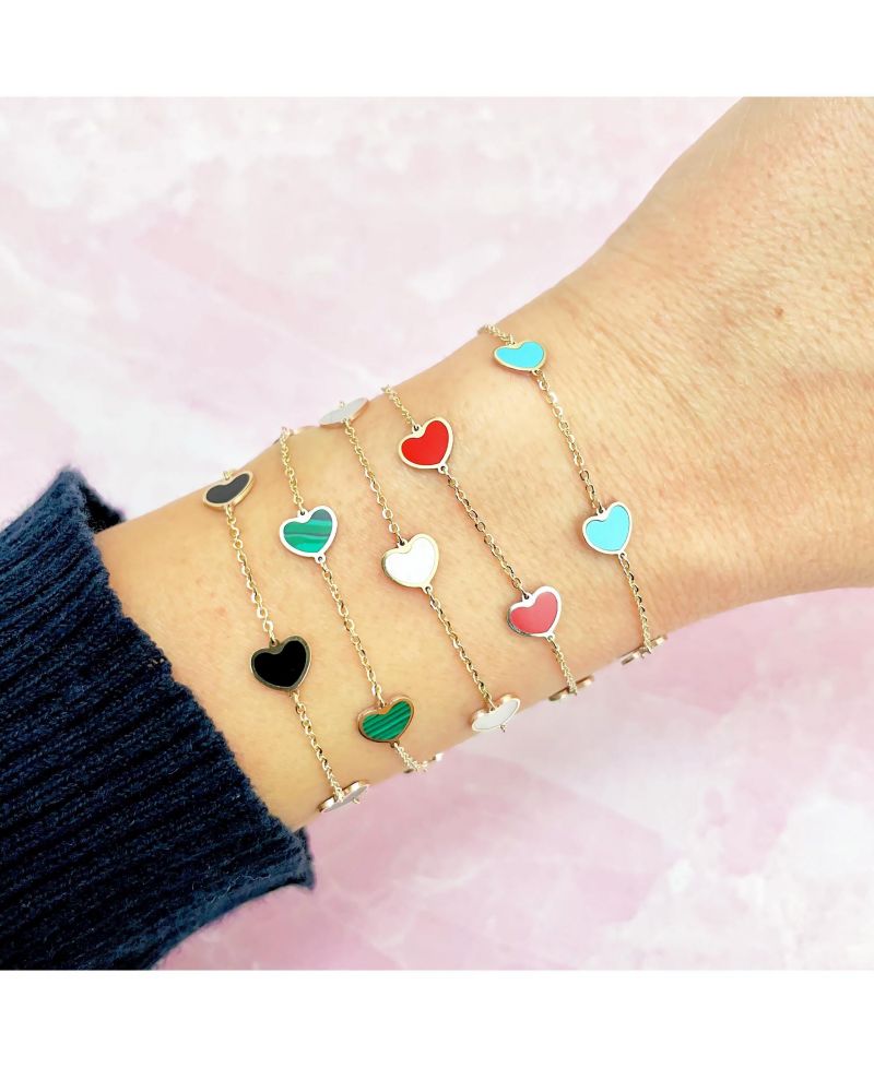 Onyx Heart Station Bracelet 14K Gold