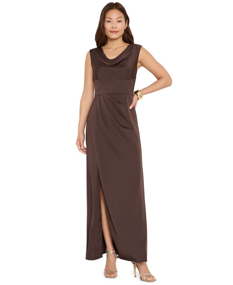 Women's Sleeveless Cowl Neck Satin Gown