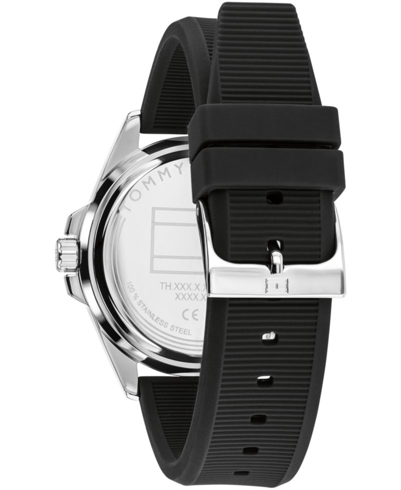 Men's Quartz Black Silicone Strap Watch 42mm