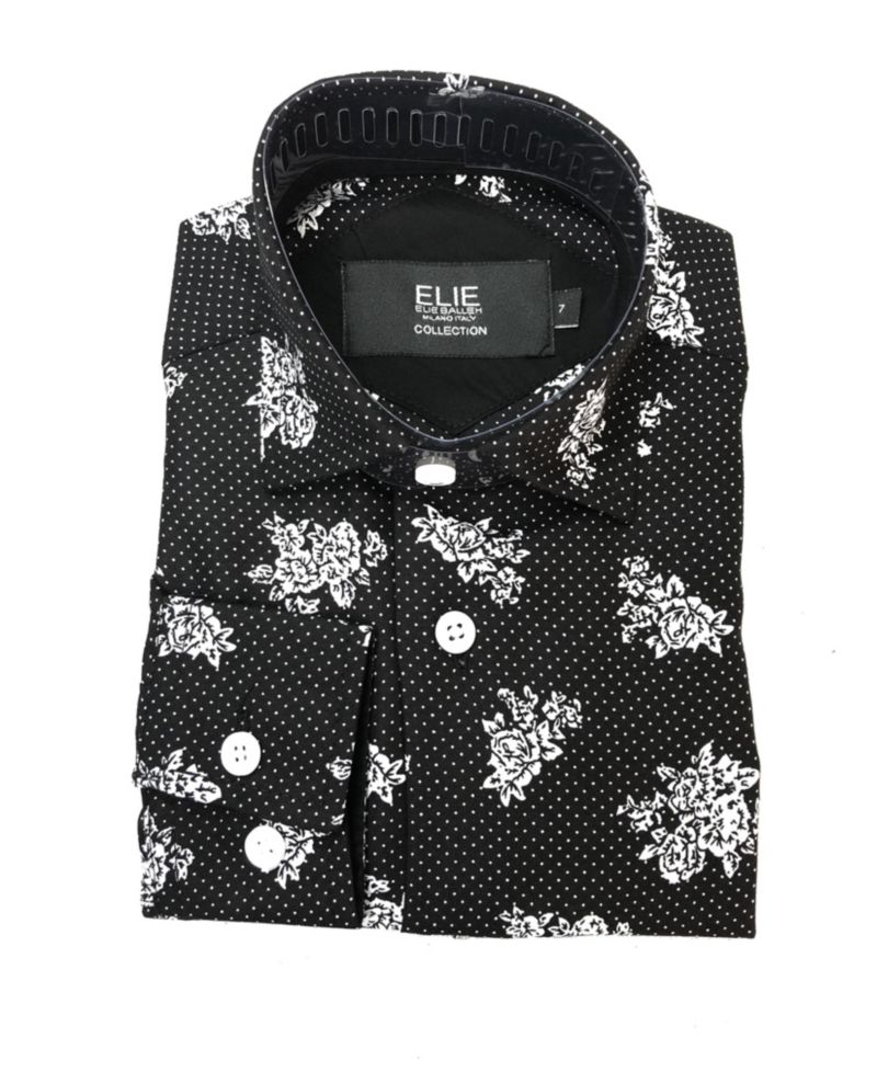 Big Boys Black Floral Print Slim Fit Shirt