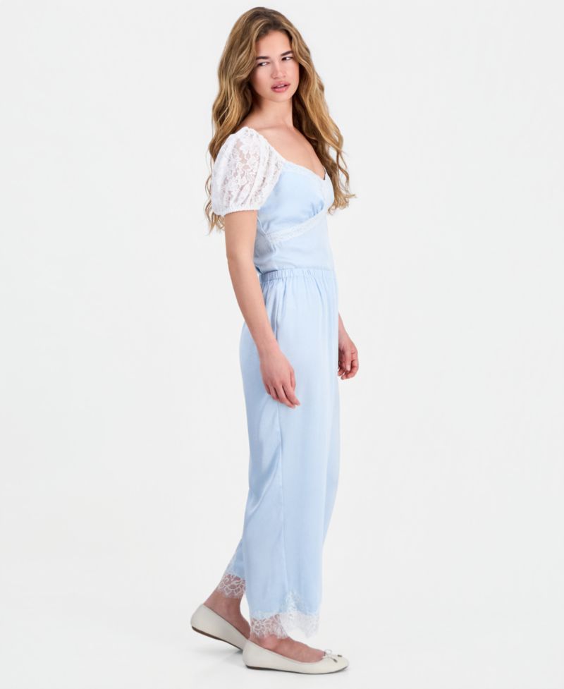 Petite Satin Lace-Trim Ankle Pants