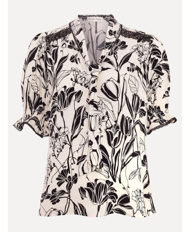 Women's Aisra Lace Floral-Print Tie Neck Blouse