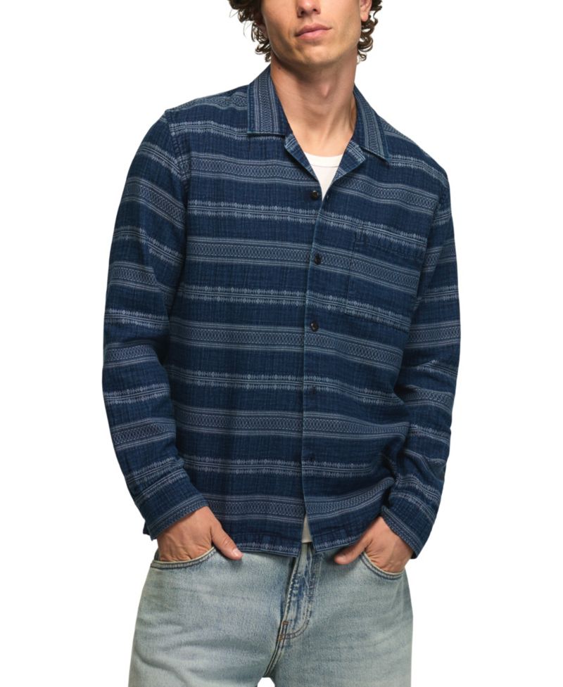 Men's Indigo Pattern Long-Sleeve Shirt