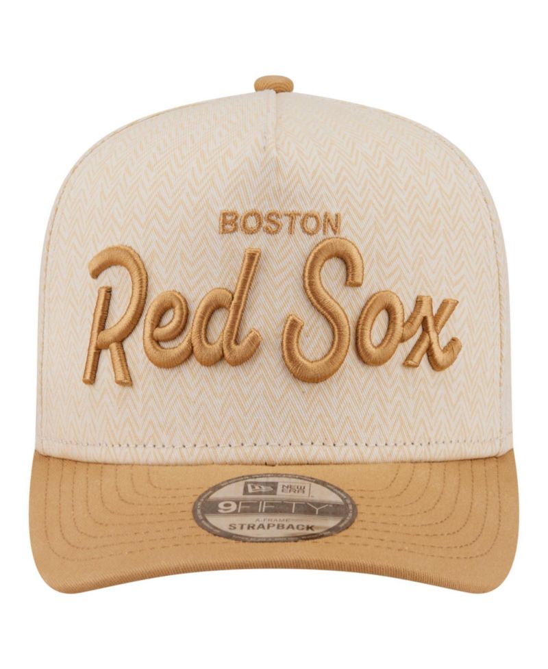 Men's Cream Boston Red Sox Herringbone 9FIFTY A-Frame Snapback Hat