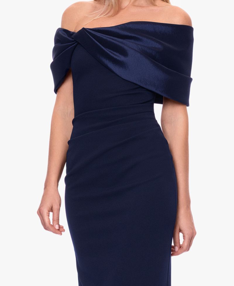 Plus Size Off-the-Shoulder Midi Sheath Satin Dress