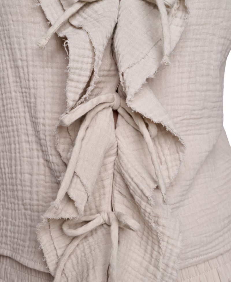 Women's V-Neck Short Puff-Sleeve Tie-Front Shirt