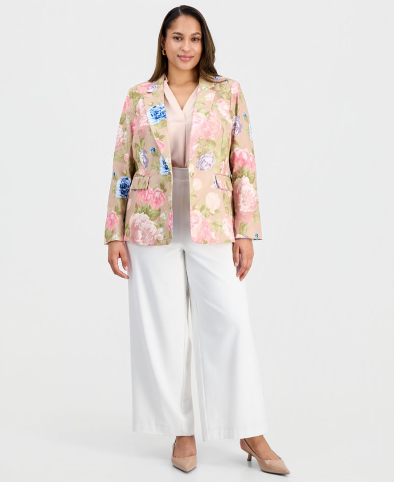ASL Plus Printed Sateen One-Button Blazer